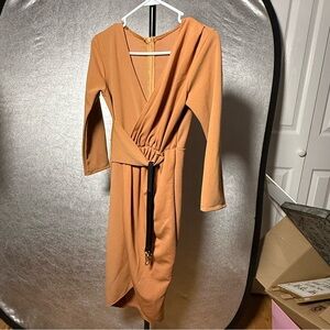 SHEIN Orange Midi Wrap Dress